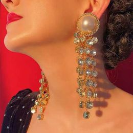 Dangle Earrings Digadagu Fashion Metal Imitation Pearl Rhinestone Long Fringe Women's Exaggerated Party Accessories