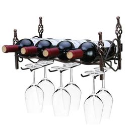 Tabletop Wine Racks 4 Bottles Bronze Wall Mount Hook Stemware Wine Rack Storage Shelf For Glasses 221121