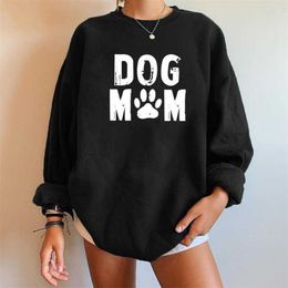 Women's Hoodies Sweatshirts Dog Mom Print Women Sweatshirts Dropshoulder Pullovers Autumn Winter Sweatshirt Streetwear Harajuku Tops Women Clothes 221121