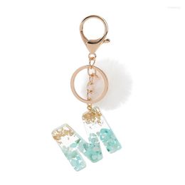 Keychains 1PC Keyring Blue Stone Gold Colour English Letter Keychain With Pompom 26 Words A TO Z Handbag Charms For Woman