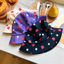 Berets Summer Flowers Bucket Hat Women Fashion Cotton Beach Sun Hats Reversible Bob Chapeau Femme Floral Panama Fisherman