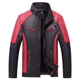 Men's Jackets Autumn And Winter Patchwork Color Plush Thickened Men's Leather Jacket Slim Fitting Pu Leather Jacket 221121