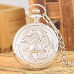 Pocket Watches Full Metal Alchemist For Men Unique Antique Silver Quartz Necklace Chain Watch Alloy Pendant