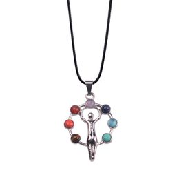 Pendant Necklaces Natural Crystal Gemstone Reiki Chakra Pendant Healing Moon Winds Sier Alloy Inlaid Gem Necklace For Wonmen Drop De Dht4H