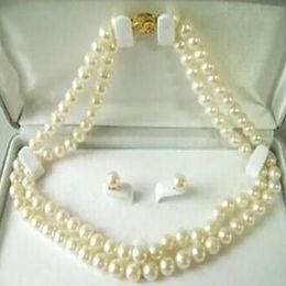 Beautiful Red 7-8MM Rare Freshwater Pearl Necklace Earring Set 17 "