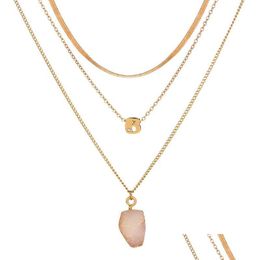 Pendant Necklaces Irregar Crystal Druse Pendant Necklace Gold Chains Mtilayer Necklaces Choker Women Fashion Jewellery Drop Delivery Pe Dhpwa