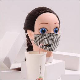 Designer Masks Fashion Face Mask Drinking With Hole For St Windproof Antidust Designer Masks Reusable Washable Cotton Pm2.5 Philtres Dhppu