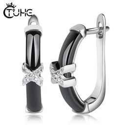 Stud U Shape Clip Up Women Earrings With X Crystal Healthy Black White Ceramic Earring for Wedding Jewelry Gifts 221119