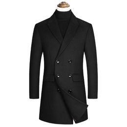 Men's Wool Blends Men's Autumn and Winter MidLength Business Casual Woollen Coat Slim Fit Double Breasted Lapel Size M4XL Thermal Clothing 221121