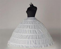 Vestido de bola de 6 aros integrais P￡pula de noiva branca ￳ssea full crinoline tule long foffy wedding an￡gua barata simples em estoque4931483
