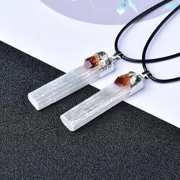 Decorative Figurines Natural Selenite Plaster Pendant Necklace Citrine Mineral Specimen Jewelry Reiki Healing Crystal Energy Stone DIY Gifts