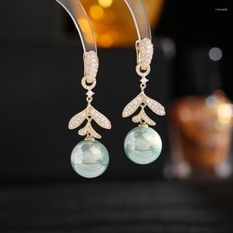 Dangle Earrings Wedding Party Statement Pearl Leaf For Women Micro Pave Cubic Zirconia Fashion Brand Jewellery