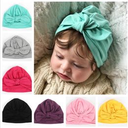 Hats 10pcs 2022 Wholesale Girls Boys Soft Turban Ear Knot Cap Beanie Hat Muslim India Bohemian Bowknot