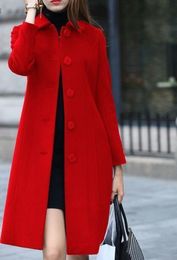 Women's Wool Blends 1pcs/lot luxury style Coat Autumn Winter Mid-Length Single-Breasted Slim Blended en Overcoat Red Blue Black 221121