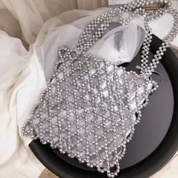 Waist Bags INS Fashion Beaded Pearl Handbag For Women Clutch Evening Wedding Party Purse Handmade Hollow Out Woven 221119