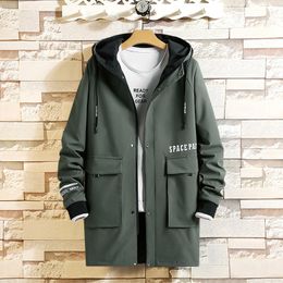 Men's Jackets Casual Men's Black Green Windbreaker Jackets Long Trench Coat For Spring Autumn Winter Clothes 221121