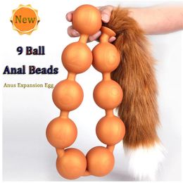 Anal Toys Huge 9 Ball Beads Vaginal Anus Expansion Egg Silicone Butt Plug With Tail Adult Erotic Sex For Men Women toy 221121
