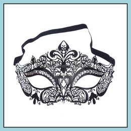 Party Masks Painted Metal Venice Mask Inlaid Crystal Wrought Iron Party Masks Noble Ball Decorative Wedding Masquerade Drop Delivery Dh6Ib