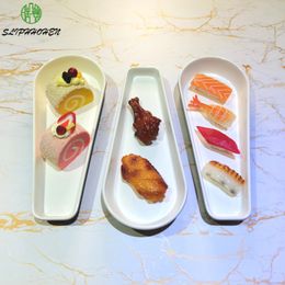 Brown White Bicolor Rectanlge Barbecue Plates BBQ Self-Service Snack Bar Sashimi Dish A5 Melamine Tableware