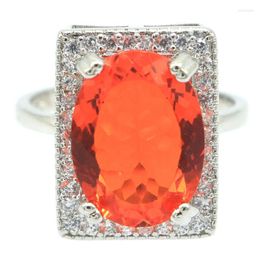 Cluster Rings 19x15mm European Design 6.3g Oval Orange Spessartine Garnet CZ Women Wedding 925 Silver Birthday Gift