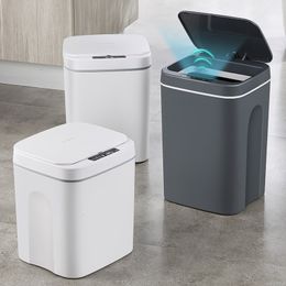 Waste Bins Smart Trash Cans Automatic Sensor For Bathroom Kitchen Garbage Can With LED Light Intelligent Living Room Recycle 221119