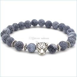 Beaded Leopard Head Natural Stone Agate Strand Bracelet Women Mens Bracelets Fashion Jewellery Gift Drop Delivery Dht80