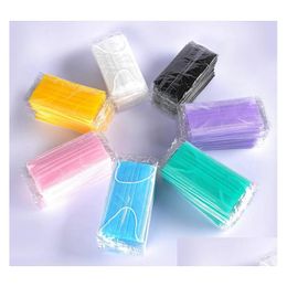 Designer Masks Colorf Face Mouth Protective Mask Disposable Philtre Earloop Non Woven Masks Pink Blue Yellow Green Purple White Black Dhhvc