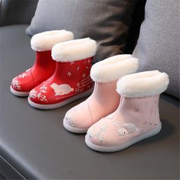 Boots girls Hanfu embroidered shoes Girls Fashion Ethnic style Plus velvet Thicken Waterproof Non slip snow boots 221121