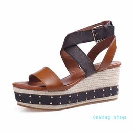 Women Boundary Wedge Sandals Academy Flat 4Cm Black White Brown Passenger Starboard Coastline Peep Open Shoes