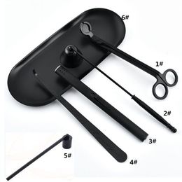 Stainless Steel Candle Wick Trimmer Oil Lamp Trim scissor tijera tesoura Cutter Snuffer Tool Hook Clipper in black Dipper Tray Accessory Set Wholesale