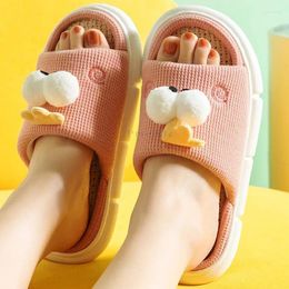 Slippers Solid Women's House Lovely Cartoon Linen Cotton Woman Indoor Female Open Toe Slides All Season