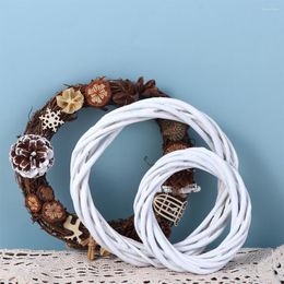 Decorative Flowers White Garland Wicker Round Design Christmas Tree Rattan Wreath Ornament Vine Ring Decoration Home Party Hanging Craft