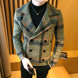 Men's Wool Blends Autumn Winter Mens Short Slim Fit Woollen Coat Double Breasted Design Casual Windbreaker Fashion Retro Trench Overcoat 5XLM 221121