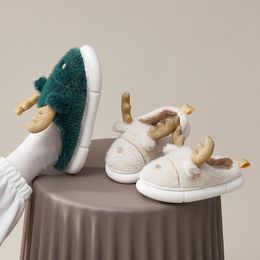 Slippers utune Winter Women Furry Cartoon Rabbit Wool Sapatos em casa EVA MEN SLIENT MEN PANTUFLAS DE MUJER Natal 221119
