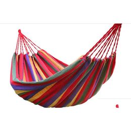 Hammocks Rainbow Outdoor Leisure Double 2 Person Canvas Hammocks Tralight Cam Hammock With Backpack Drop Delivery Home Garden Furnitu Dhf0V