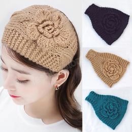 New Fashion Women Cap Hat Floral Headband Winter Warm Turban Knitted Hairband Elastic Crochet Flower Headwrap Hair Accessories