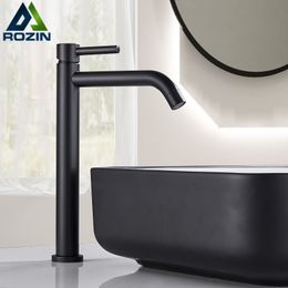 Bathroom Sink Faucets Rozin Matte Black/Gun Gray sink Faucet Deck Mounted Single Handle Basin Mixer Crane Tall Cold Water Taps 221121