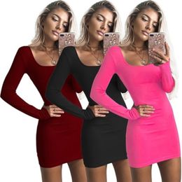 Casual Dresses Long Sleeve Sexy Bodycon Women Club Autumn Basic Solid Square Neck Wine Red Black Woman Mini Winter 221121