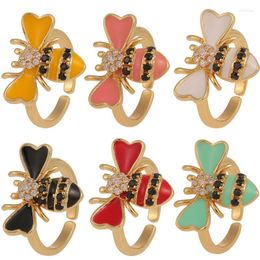 Cluster Rings Y2K Cute Enamel Bee Insect Cuff For Women Tiny Copper Inlay Zircon Finger Ring 2022 Trendy Wedding Party Jewellery Gifts