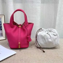 Sell designer bags on the cheap 2023htogo first layer cowhide vegetable basket women's leather Bucket Bag Buckle copper lock hand