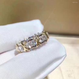 Wedding Rings Cross 10K Gold 4mm Lab Zircon Ring Silver Colour Engagement Band For Women Men Party Drop Jewellery