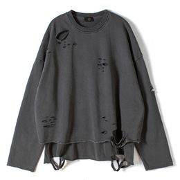 Mens Hoodies Sweatshirts Vests Vintage Ageing Breaking Cutting Sweatshirt Streetwear Loose Pullover Hole Fashion Oversize Autumn Tops Cotton H 221121