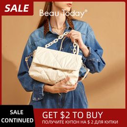 designer bag BeauToday Bag Crossbody Women Cow Leather Feather Down Shoulder Chain Decor Elegant Female Light Padded Bags Handmade