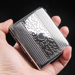 Silver Portable Metal Cigarette Case for Thick Cigarettes Flip Open Travelling Cigarette Container Box Holder Outdoor Smoking Accessories