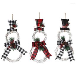 Decorative Flowers T84E Christmas Wreath Decoration With LED Light Handmade Rattan Snowman Garland For Front Door Fireplace Wall Ornament