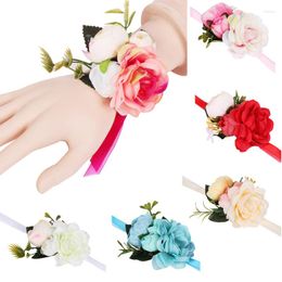 Decorative Flowers Artificial Rose Wreaths Simulation Bridesmaid Wrist Bracelet Garland Corsage Hand Decoration For Wedding Party