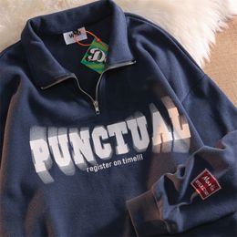 Women's Hoodies Sweatshirts American retro lazy wind half zipper sweater men and women spring autumn Korean version loose casual couple jacket sweatshir 221121