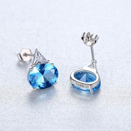 New Fashion Luxury Synthetic Sapphire s925 Silver Stud Earrings Women Jewellery Small Exquisite Micro Set Zircon Wedding Party Earrings Accessories Gift