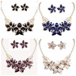 Necklace Earrings Set Charm Women Flower Chunky Pendant Chain Choker Collar Bib Jewelry