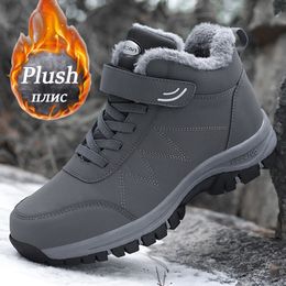 Boots Winter Women Men Plush Leather Waterproof Sneakers Climbing Hunting Shoes Unisex Lace-up Outdoor Warm Hiking Boot Man 221119